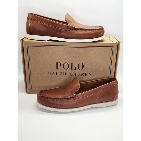 Polo Ralph Lauren Merton Venetian Loafers Size 8.5D Tan Leather Slip-On Shoes - Picture 1 of 14